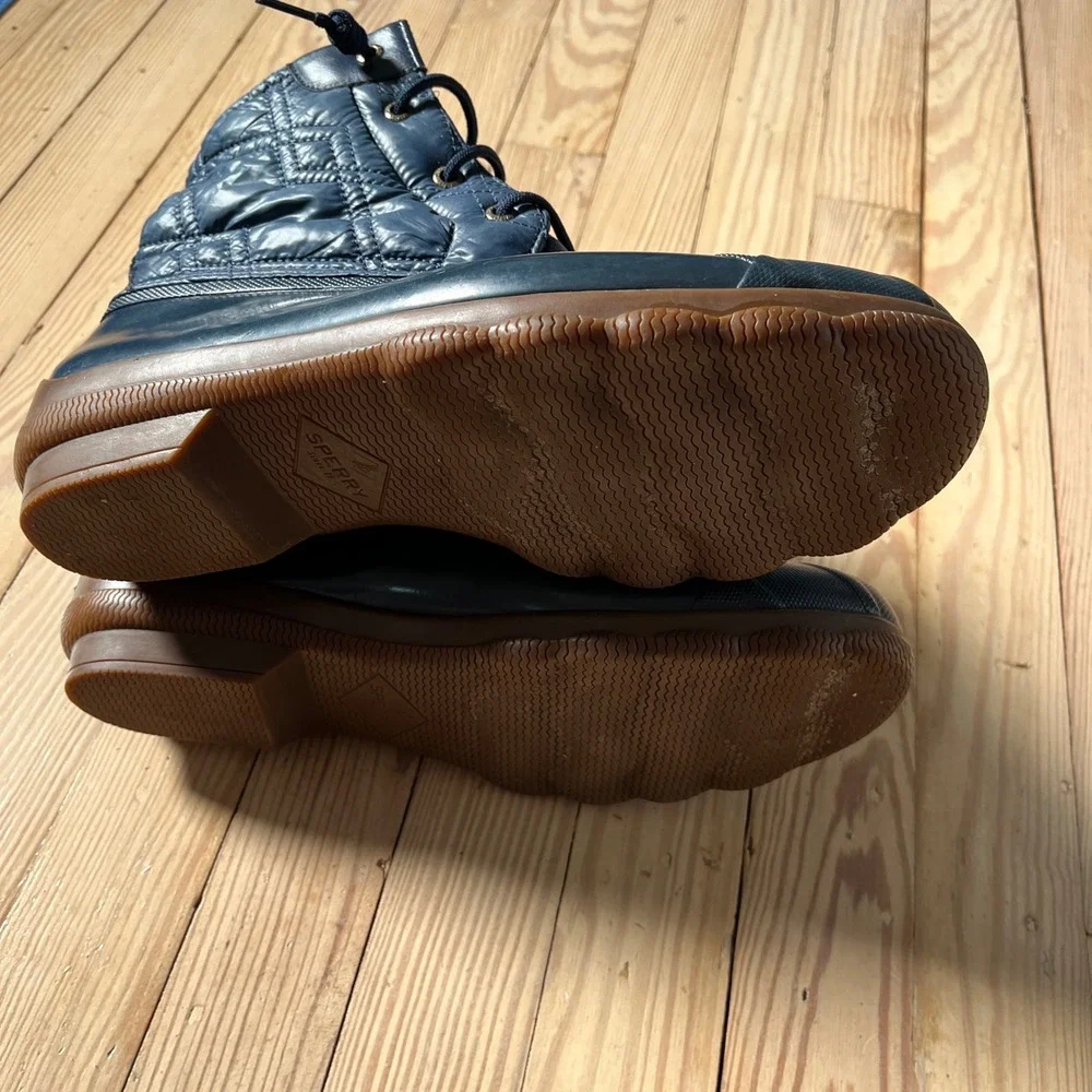 Sperry Saltwater Duck Boots Womens 11 Navy Blue Quilted Waterproof Rain Winter